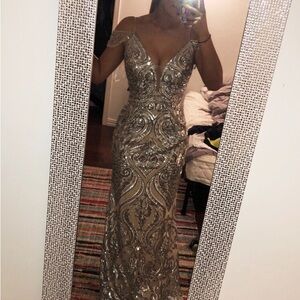 JVN by Jovani Glittering Gold Prom Dress